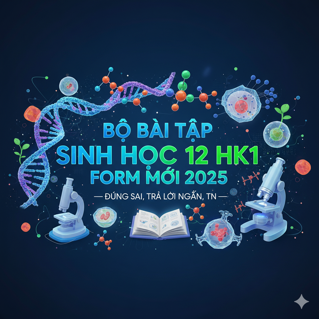 BỘ BÀI TẬP SINH HỌC 12 HK1 FORM MỚI 2025 - ĐÚNG SAI, TRẢ LỜI NGẮN, TN - có lời giải
